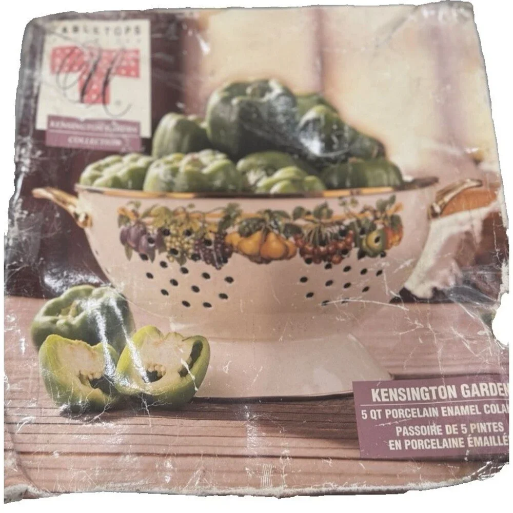 VTG Tabletops Unlimited Kensington Garden Porcelain Enamel 5 Qt Colander Straine